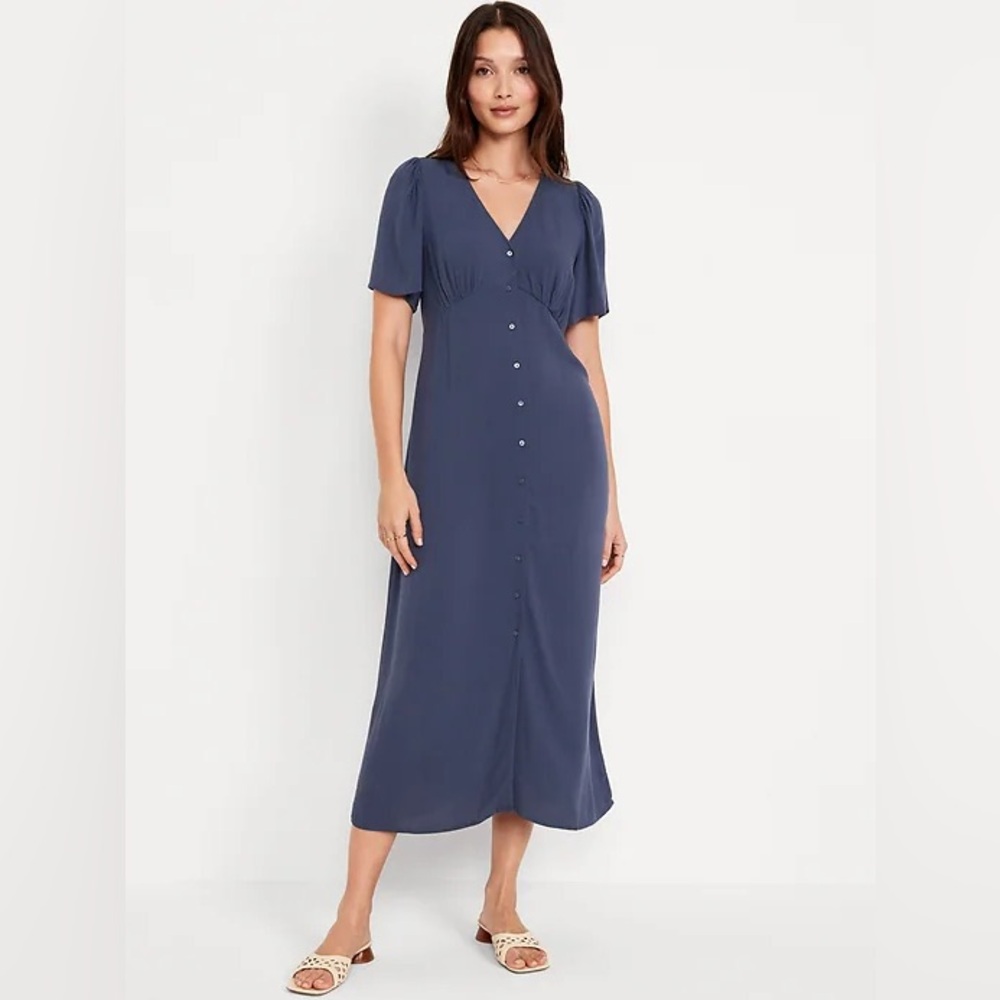 Old Navy Waist Defined Midi Dress in Volcanic Glass